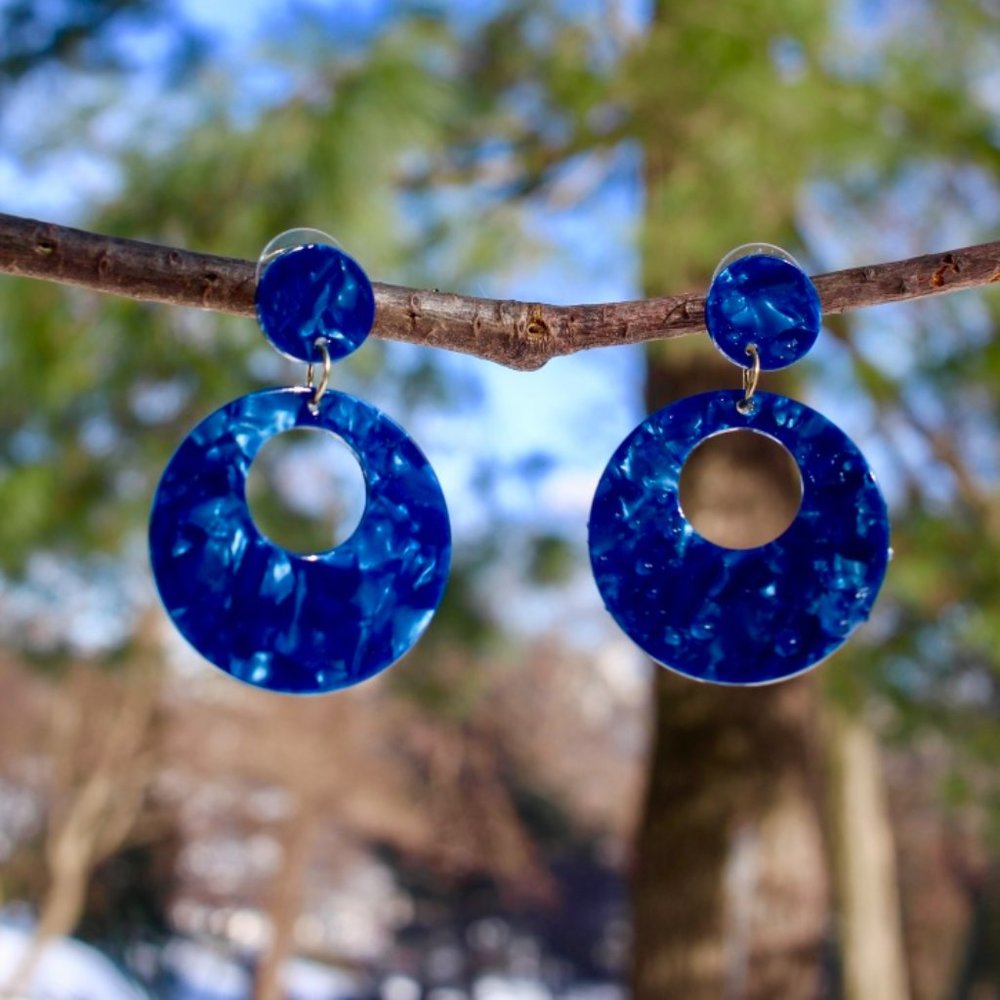 New Blue Marble Geometric Drop Acrylic Earrings‎